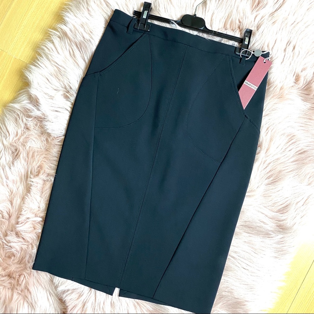 “I’m isola marras” black midi skirt pencil Sz. XL Crepe w. pockets NWT